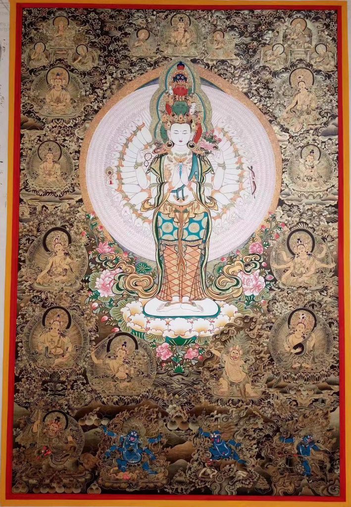 编号188-515908：黑金唐卡-千手观音·三怙主（120*90CM左右）
