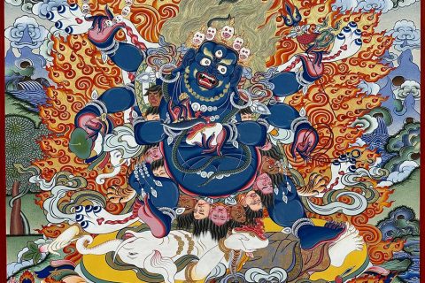 编号188-584403：彩绘唐卡-六臂玛哈嘎拉（100*70CM左右）
