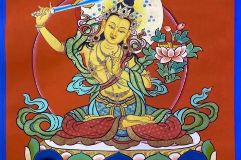 编号188-604553：彩绘唐卡-文殊菩萨（40*30CM左右）