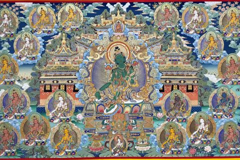 编号188-612007：彩绘唐卡-绿度母·二十一度母（150*250CM左右）