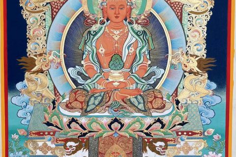 编号188-798463：彩绘唐卡-长寿佛·长寿三尊（80*60CM左右）