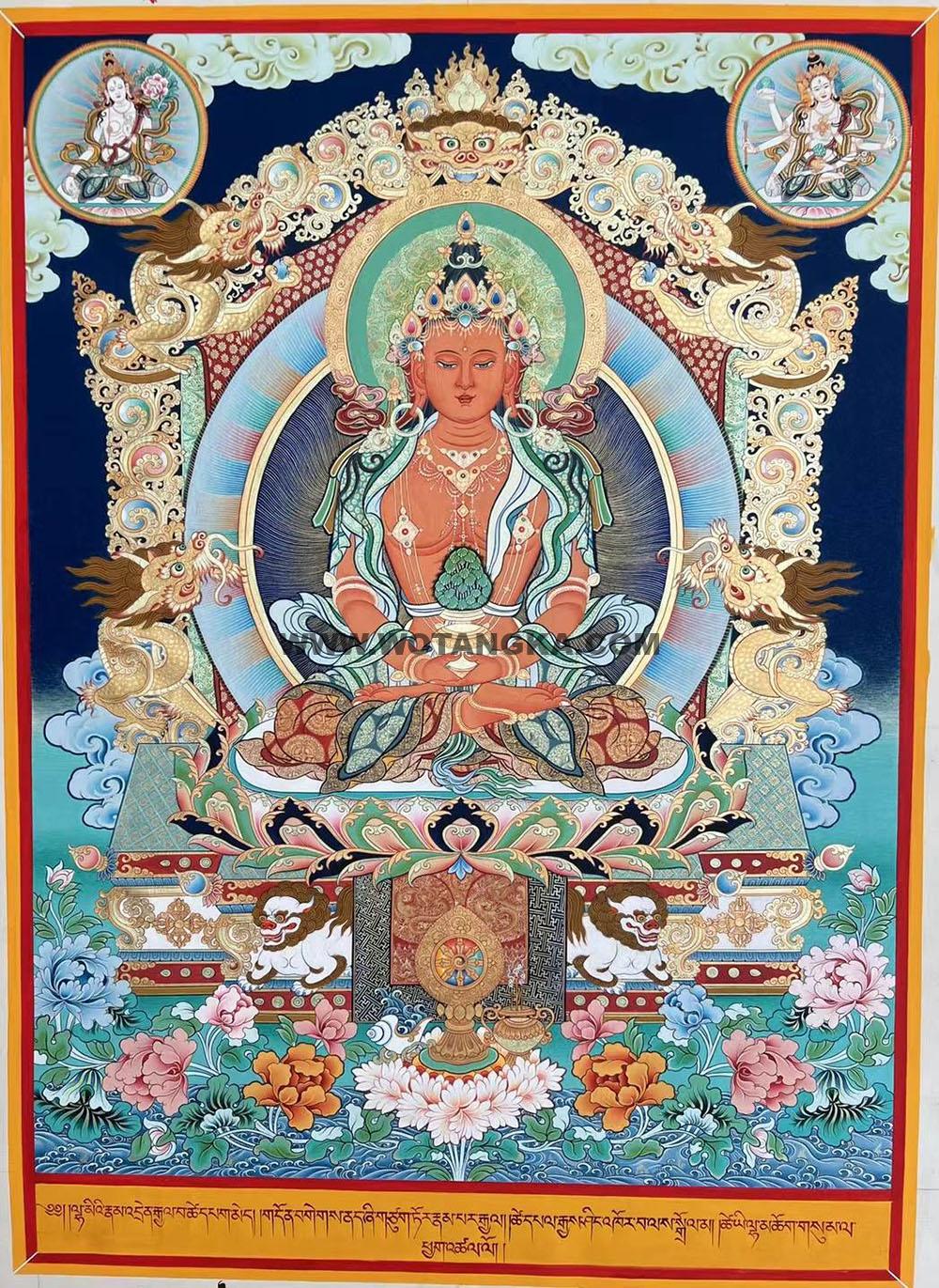 编号188-798463:彩绘唐卡-长寿佛·长寿三尊(80*60CM左右)