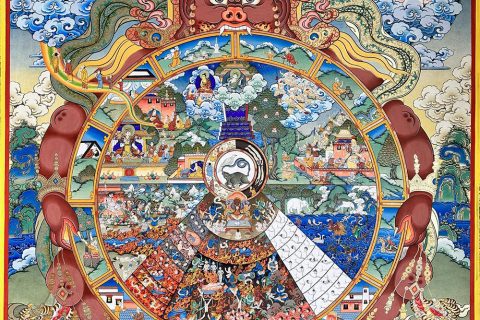 编号188-883312：彩绘唐卡-六道轮回图（120*90CM左右）