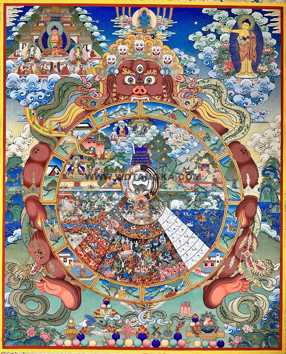 热贡-巴桑·画院:彩绘唐卡-六道轮回图(120*90CM左右)