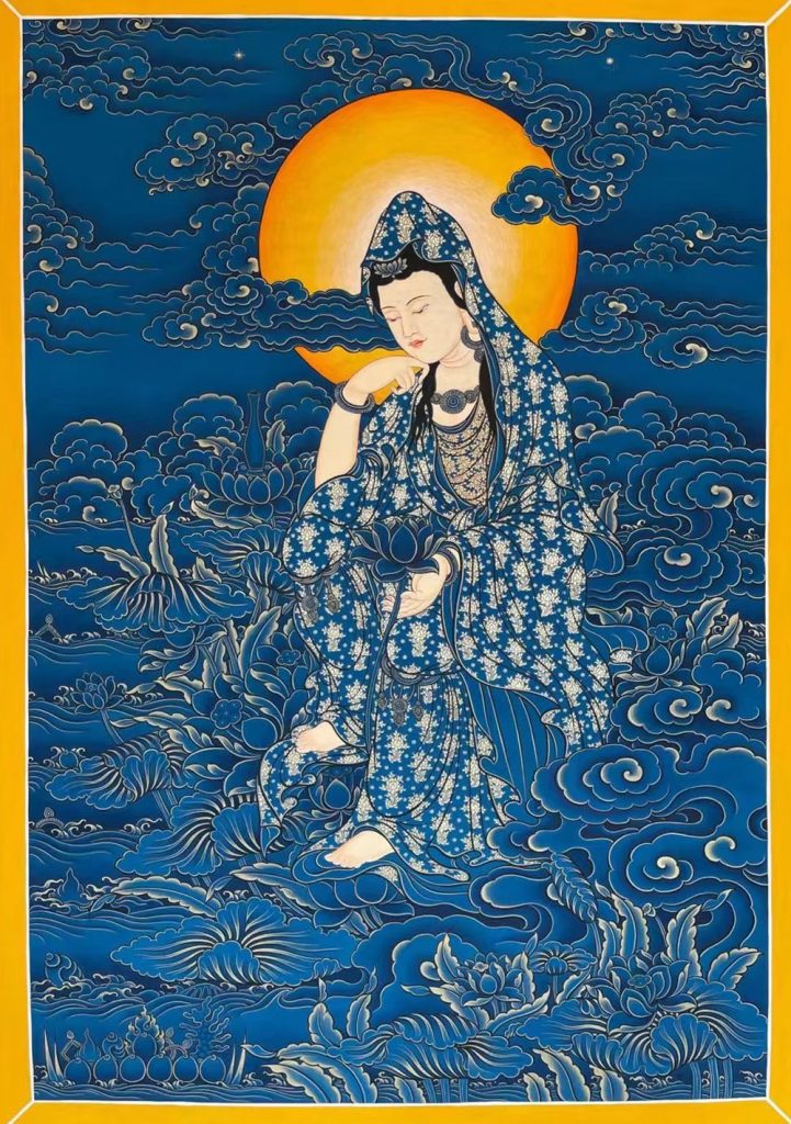 编号188-893064：蓝金唐卡-观音菩萨·持莲观音（60*45CM左右）