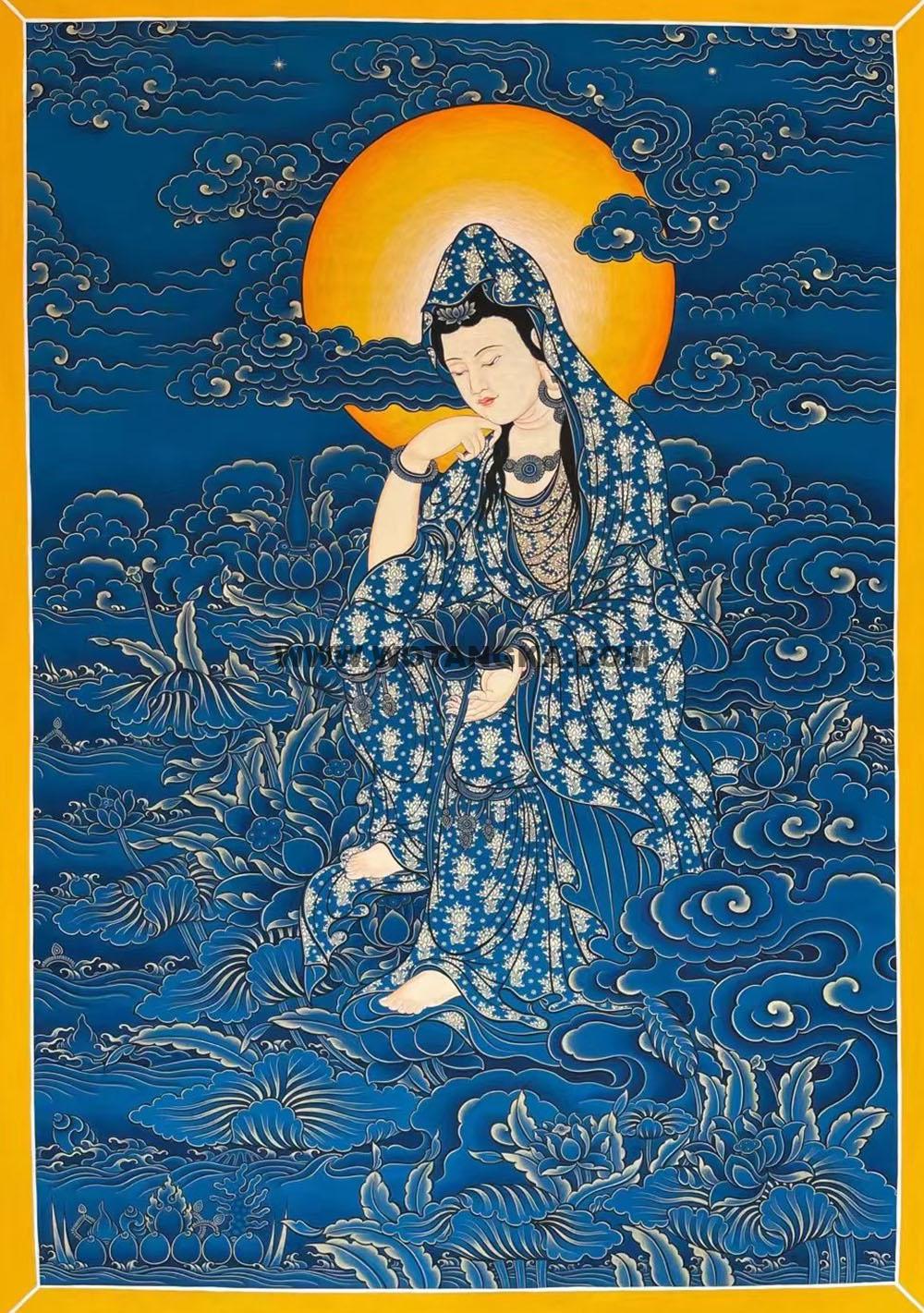 编号188-893064:蓝金唐卡-观音菩萨·持莲观音(60*45CM左右)