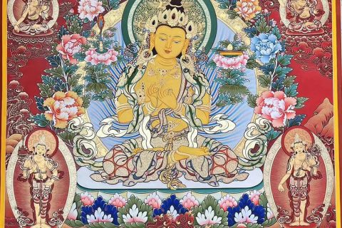 编号188-969062：红金唐卡-文殊菩萨·五部文殊（100*80CM左右）