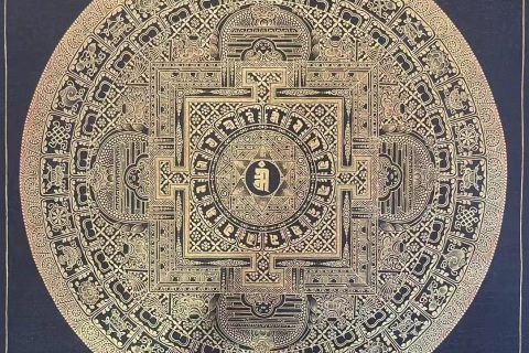 编号191-298303：黑金唐卡-时轮金刚坛城（20*20CM左右）