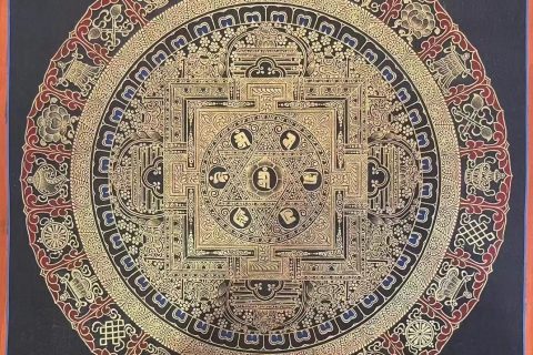 编号191-751340：彩绘唐卡-时轮金刚坛城（20*20CM左右）