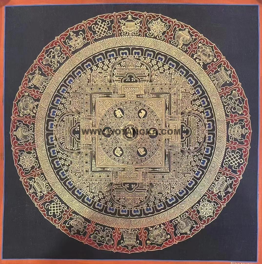 编号191-751340:彩绘唐卡-时轮金刚坛城(20*20CM左右)