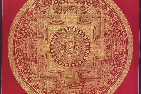 编号191-884785：红金唐卡-时轮金刚坛城（20*20CM左右）