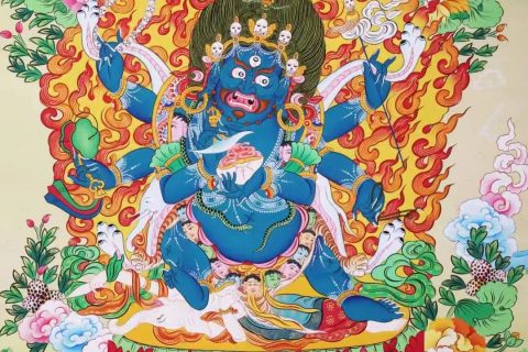 编号138-122948：彩绘唐卡-六臂玛哈嘎拉（67*50CM左右）