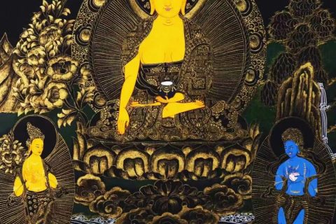 编号138-190290：黑金唐卡-释迦牟尼佛（60*44CM左右）