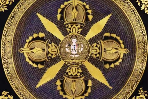 编号138-285894：黑金唐卡-四臂观音坛城（70*70CM左右）