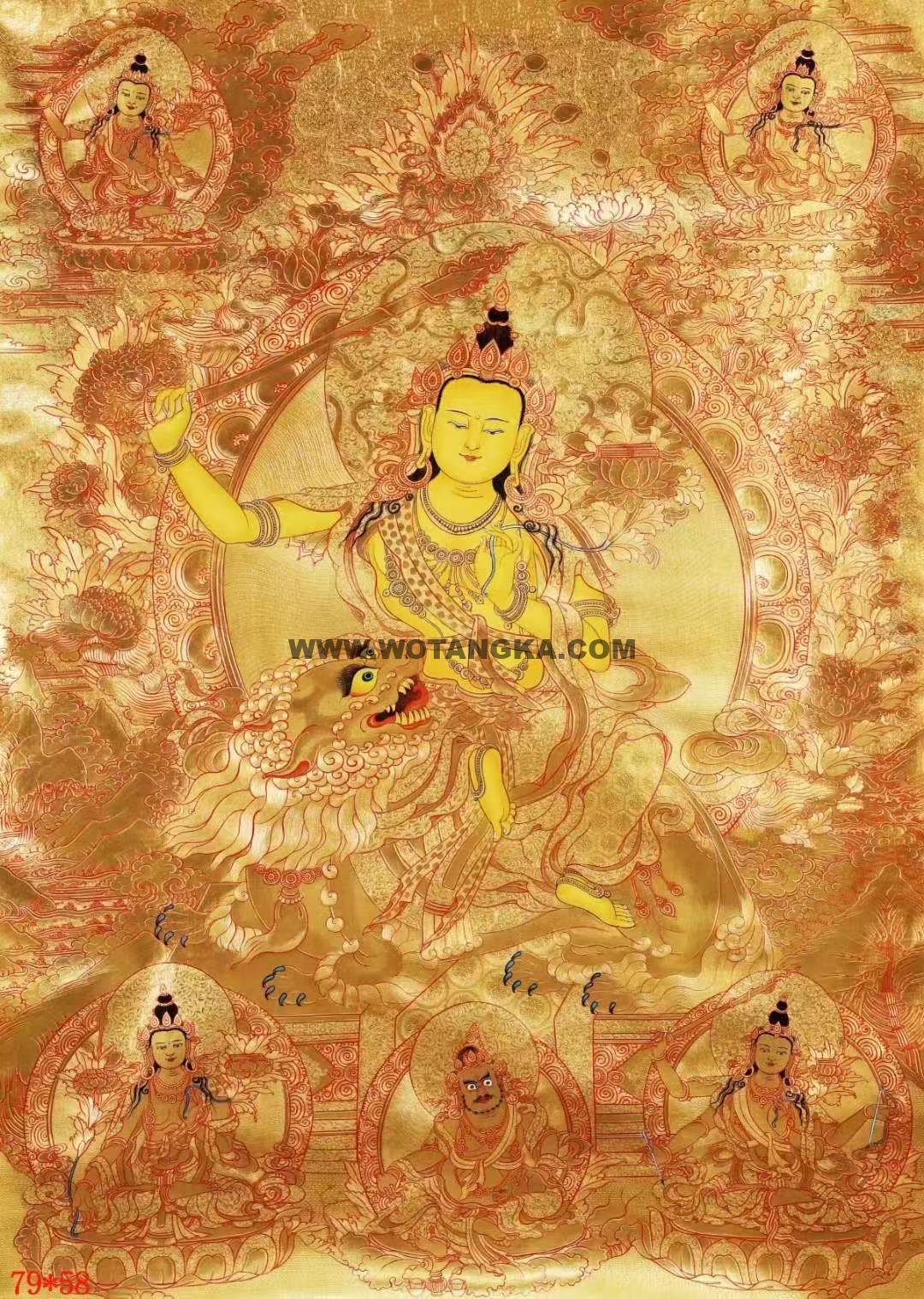 编号138-325466：黄金唐卡-文殊菩萨·五部文殊（79*58CM左右）