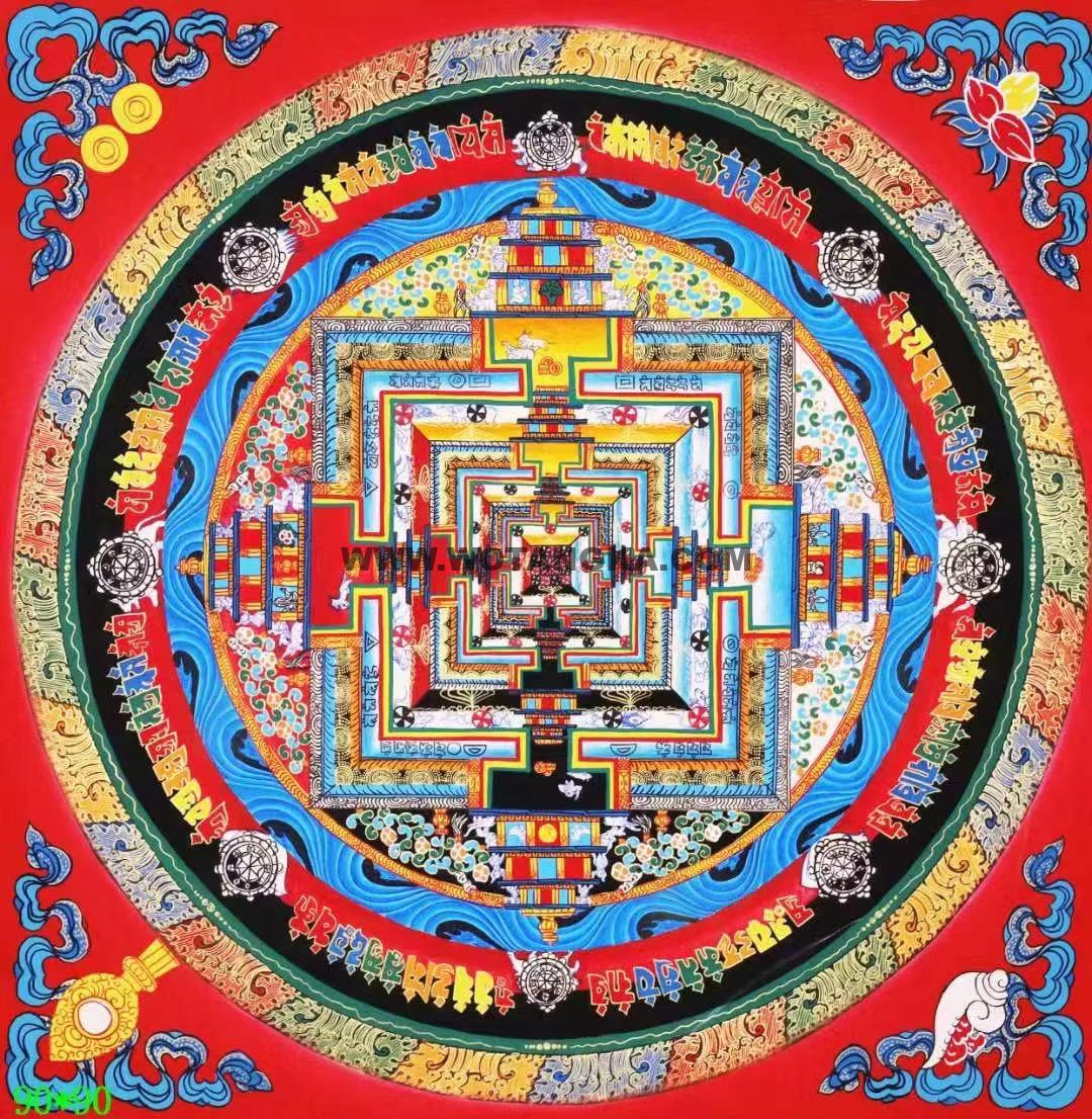 编号138-353580:彩绘唐卡-时轮金刚坛城(90*90CM左右)