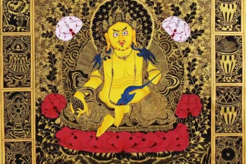 编号138-407652：黑金唐卡-黄财神·五方财神坛城（74*53CM左右）