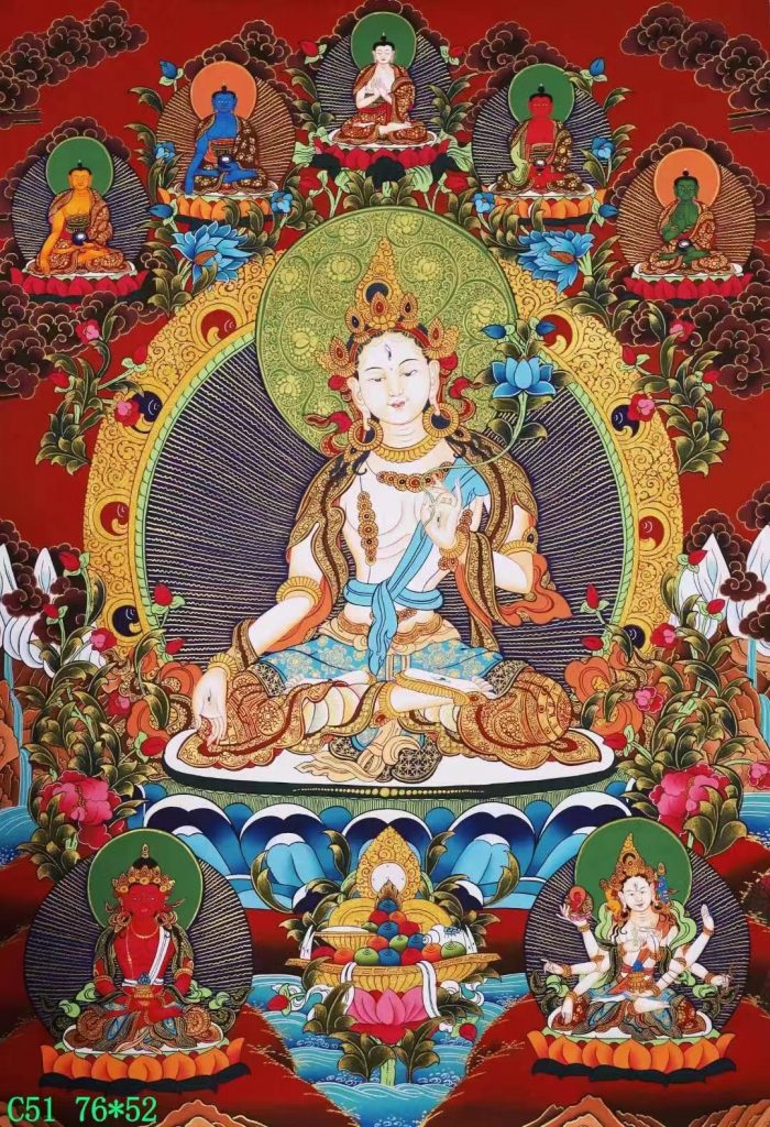 编号138-411217：彩绘唐卡-白度母·长寿三尊（76*52CM左右）