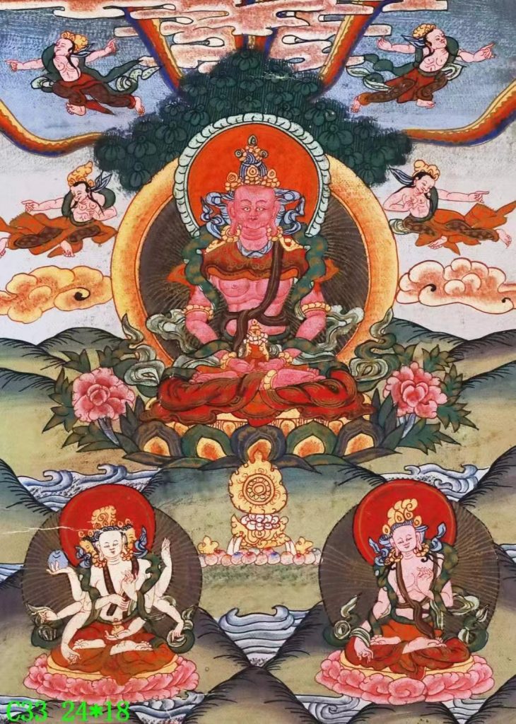 编号138-420874：彩绘唐卡-长寿佛·长寿三尊（24*18CM左右）