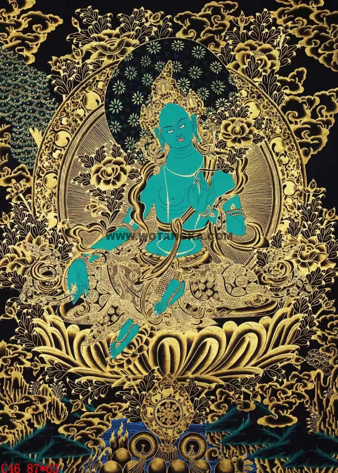 编号138-461174：黑金唐卡-绿度母（87*63CM左右）
