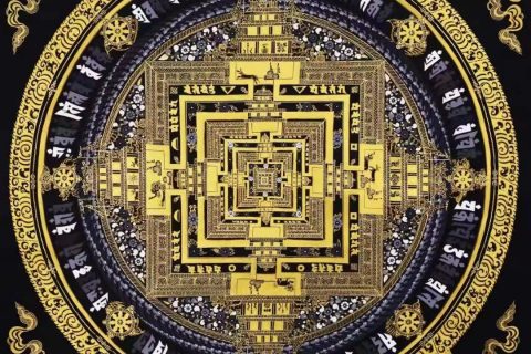 编号138-508203：黑金唐卡-时轮金刚坛城（60*60CM左右）