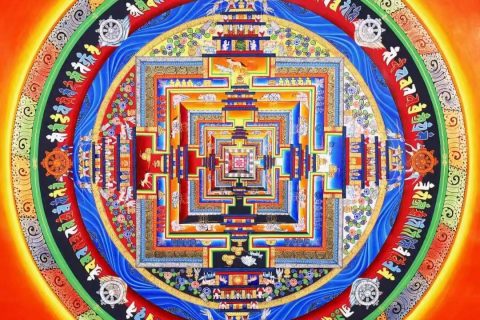 编号138-609970：彩绘唐卡-时轮金刚坛城（90*90CM左右）