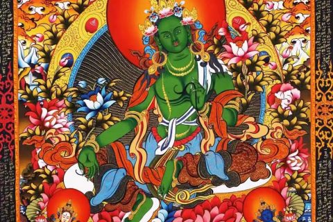 编号138-651940：彩绘唐卡-绿度母（70*51CM左右）