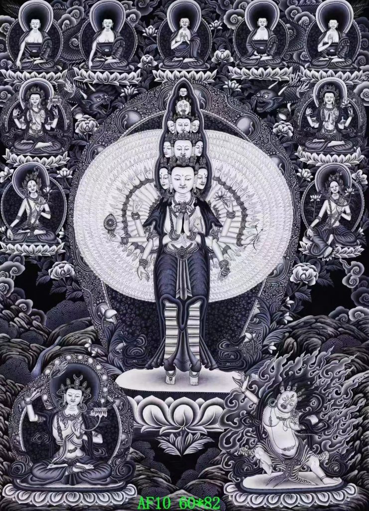 编号138-676091：彩绘唐卡-千手观音·三怙主（82*60CM左右）