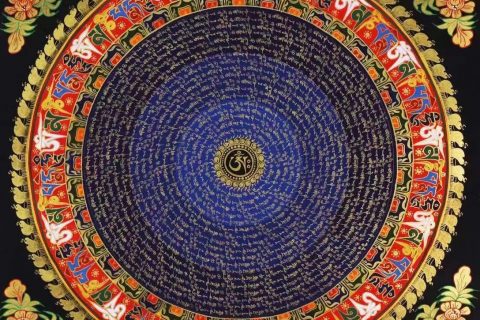 编号138-707925：彩绘唐卡-六字真言坛城（70*70CM左右）