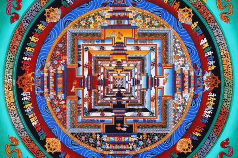 编号138-777581：彩绘唐卡-时轮金刚坛城（50*50CM左右）
