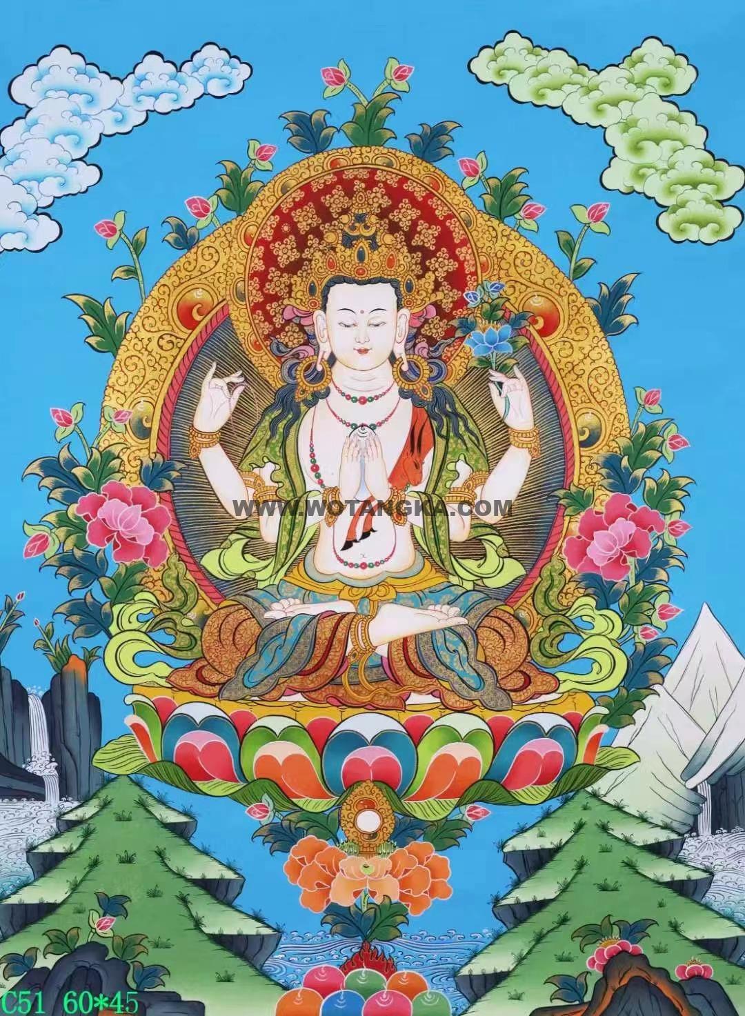 编号138-804332：彩绘唐卡-四臂观音（60*45CM左右）