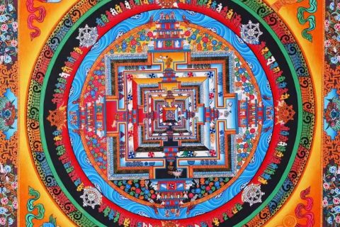 编号138-820227：彩绘唐卡-时轮金刚坛城（43*43CM左右）