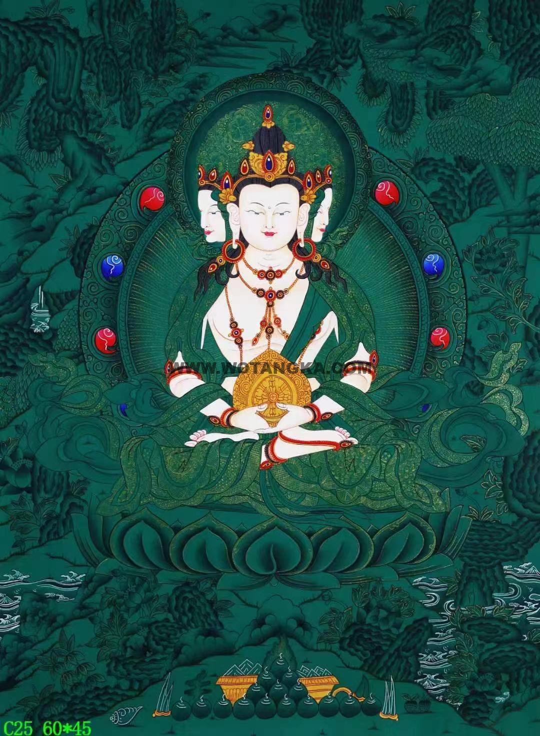 编号138-926654：绿金唐卡-四面大日如来（60*45CM左右）