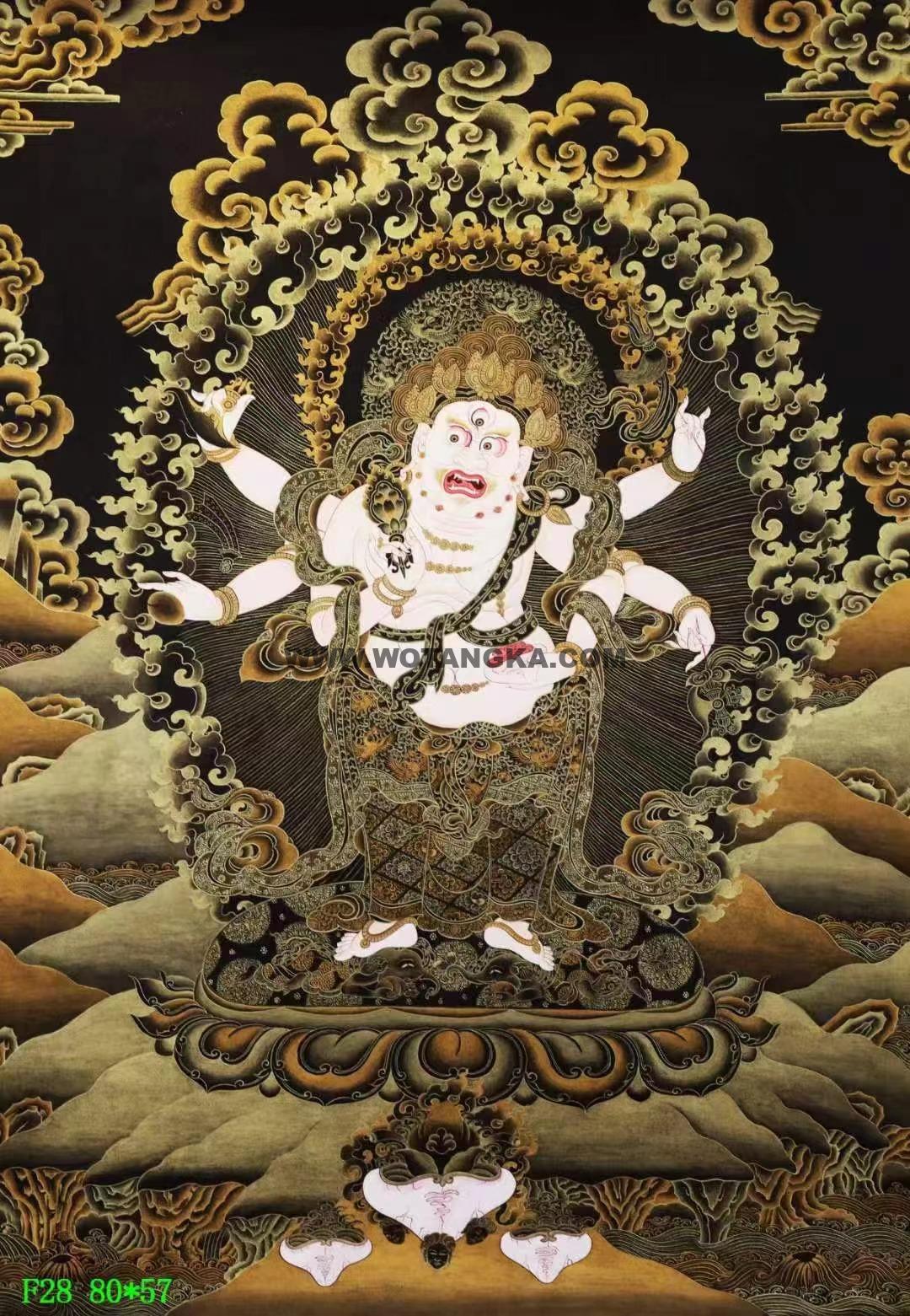 编号138-930227:黑金唐卡-白六臂玛哈嘎拉(80*57CM左右)