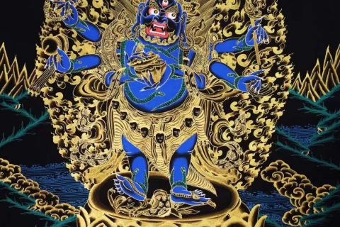 编号138-930886：黑金唐卡-六臂玛哈嘎拉（87*65CM左右）