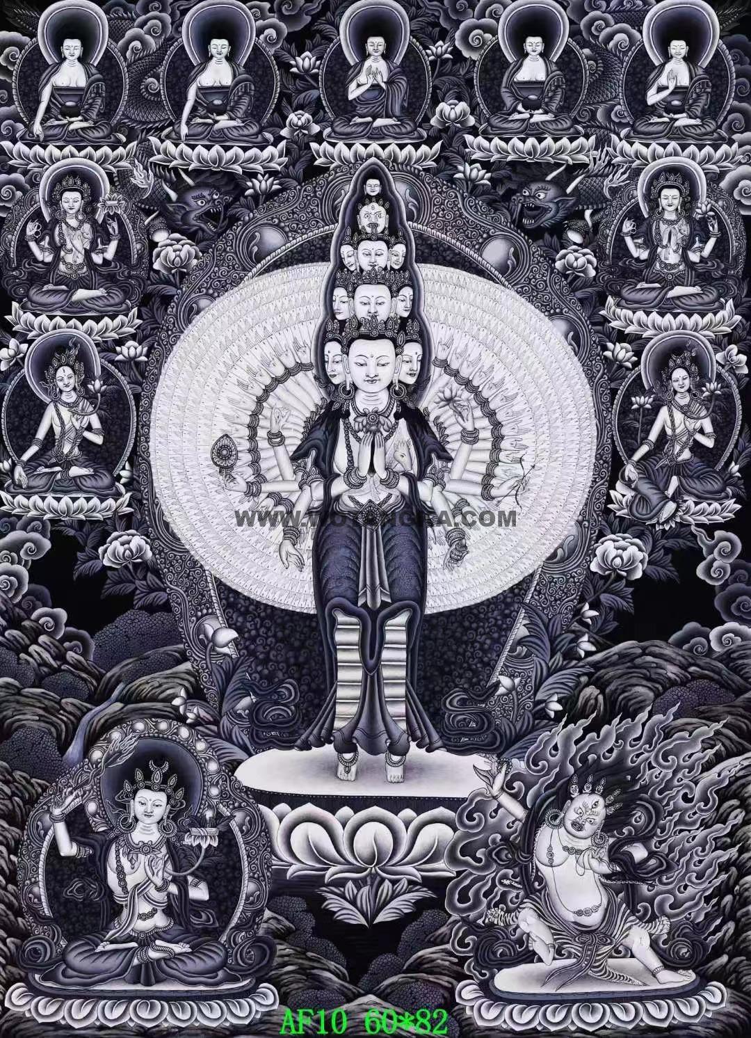 编号138-993635：彩绘唐卡-千手观音·三怙主（82*60CM左右）