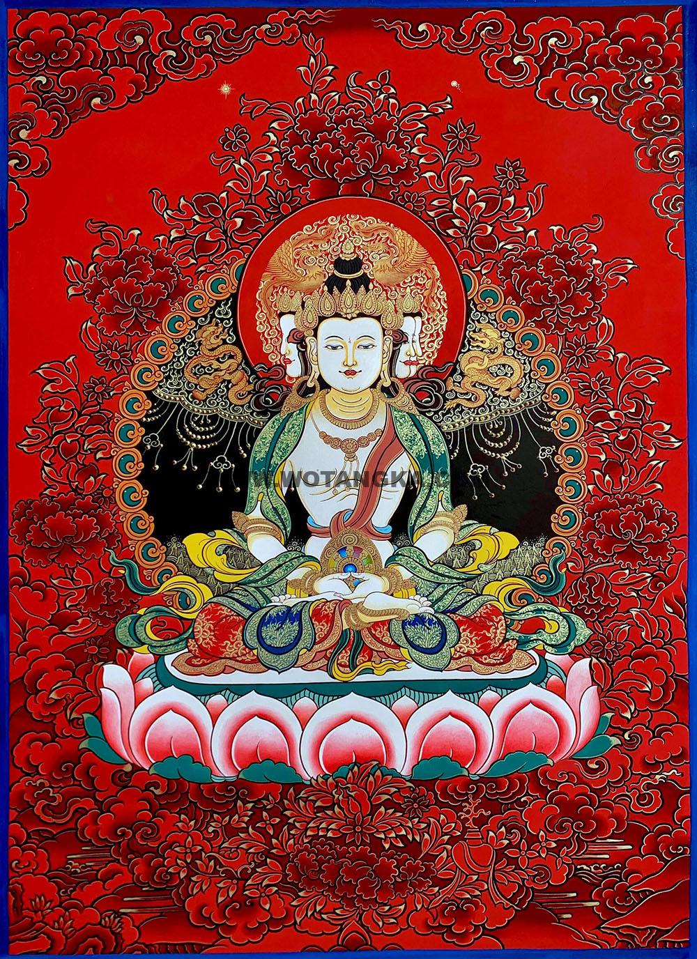 热贡-洛桑扎西·画院:红金唐卡-四面大日如来(60*45CM左右)