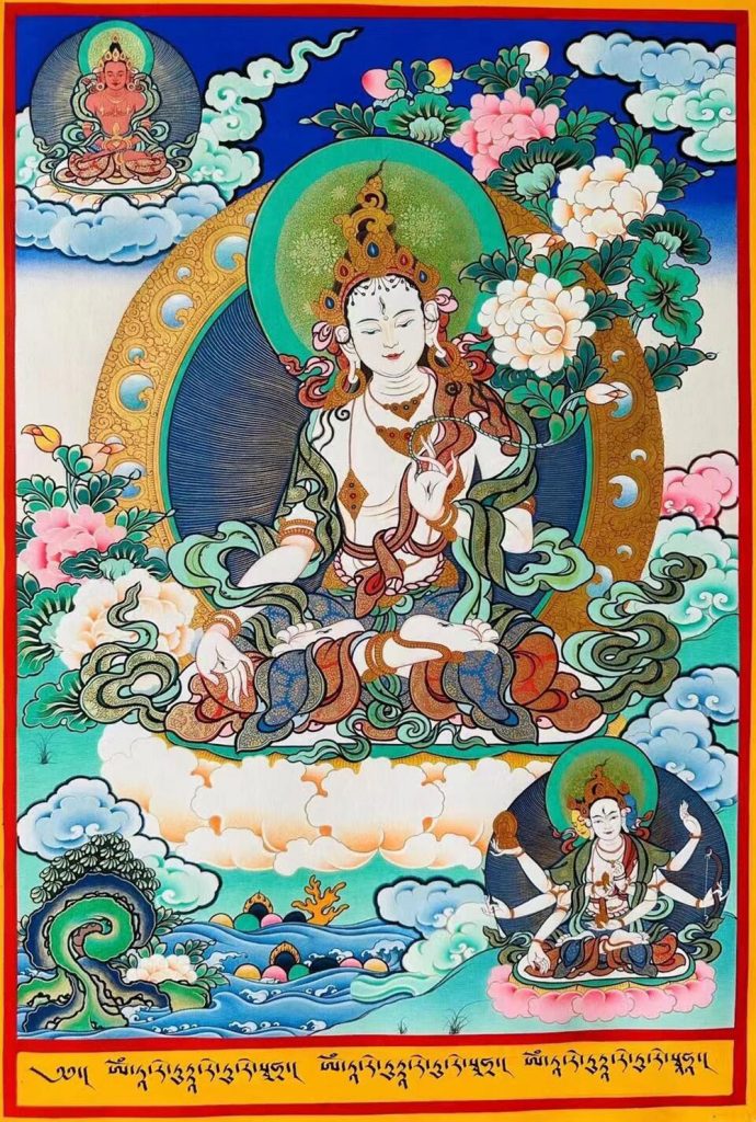 编号188-450949：彩绘唐卡-白度母·长寿三尊（70*50CM左右）