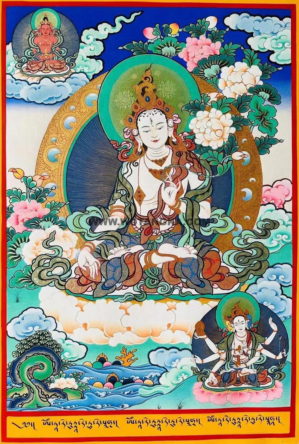 编号188-450949:彩绘唐卡-白度母·长寿三尊(70*50CM左右)