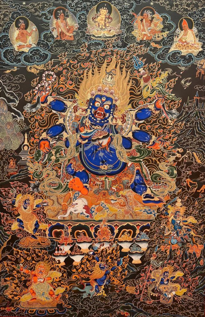编号188-454050：黑金唐卡-六臂玛哈嘎拉（120*90CM左右）