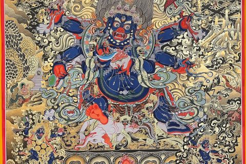 编号188-464634：黑金唐卡-六臂玛哈嘎拉（100*70CM左右）
