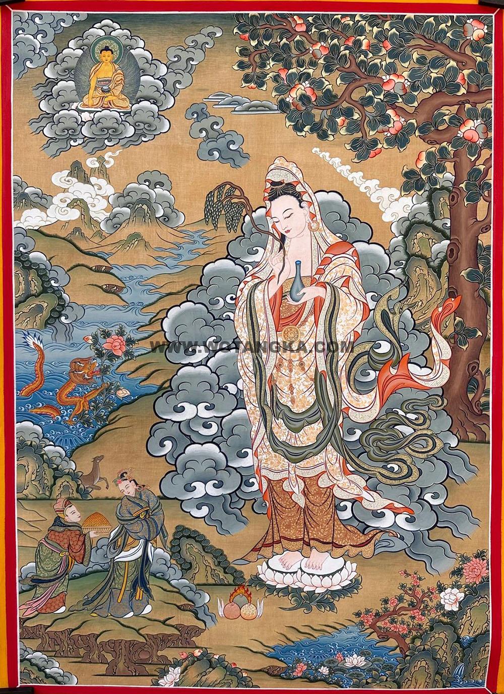 编号188-650418:彩绘唐卡-观音菩萨·杨柳枝观音(80*60CM左右)