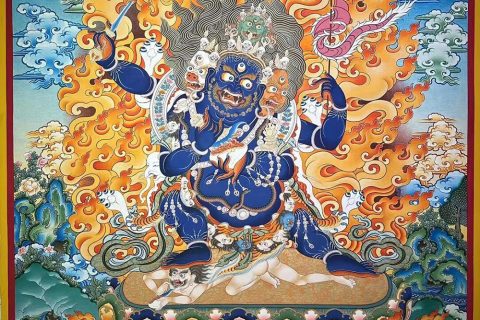 编号188-753471：彩绘唐卡-四面四臂玛哈嘎拉（100*70CM左右）