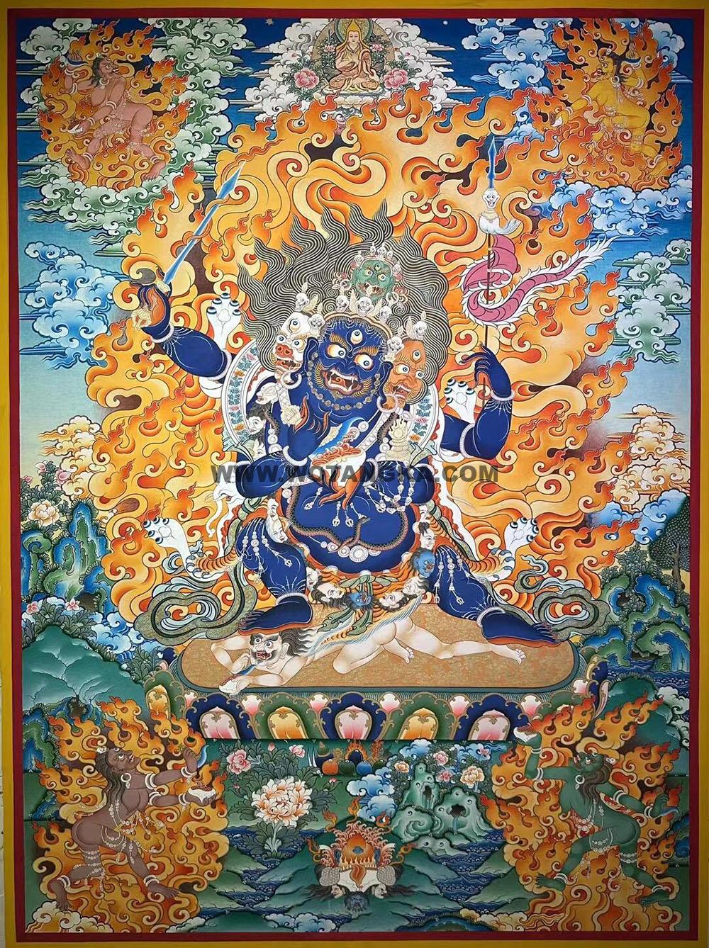 编号188-753471:彩绘唐卡-四面四臂玛哈嘎拉(100*70CM左右)