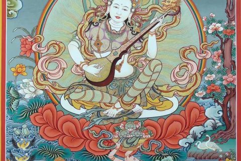 编号188-755718：彩绘唐卡-妙音天女（60*45CM左右）