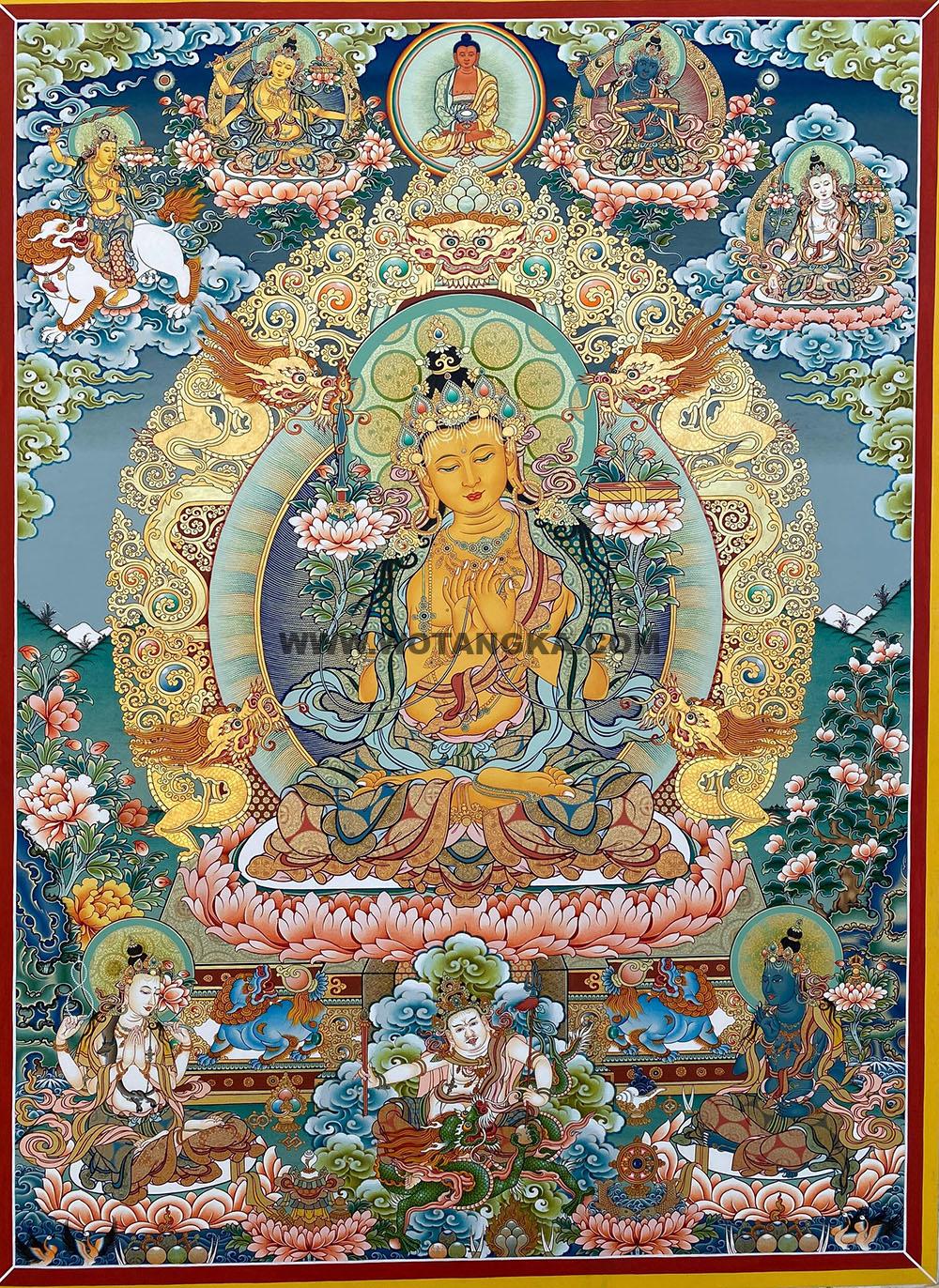 |已结缘·可定制|唐卡寄卖编号:JM·188-828027-文殊菩萨智慧五部文殊化现吉祥供养图(彩唐)