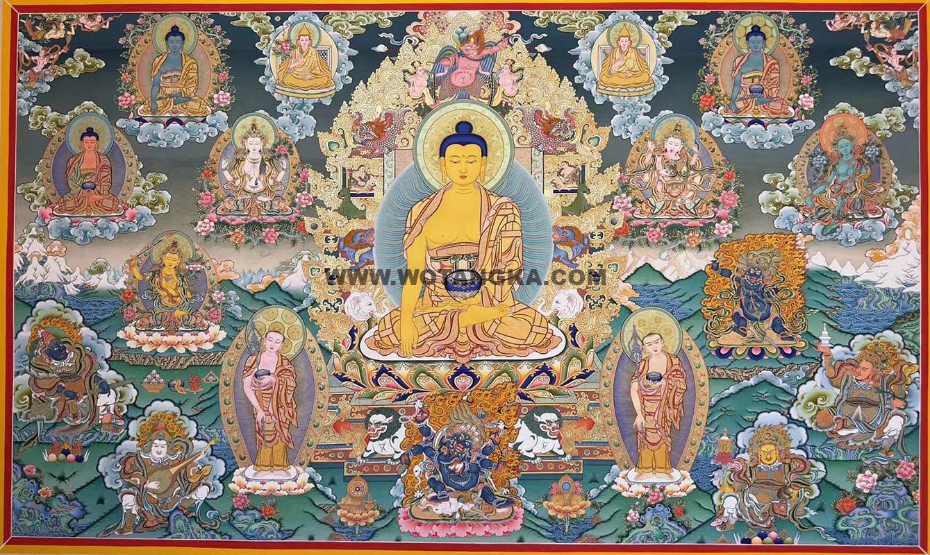 热贡-洛桑扎西·画院:彩绘唐卡-释迦牟尼佛(120*200CM左右)