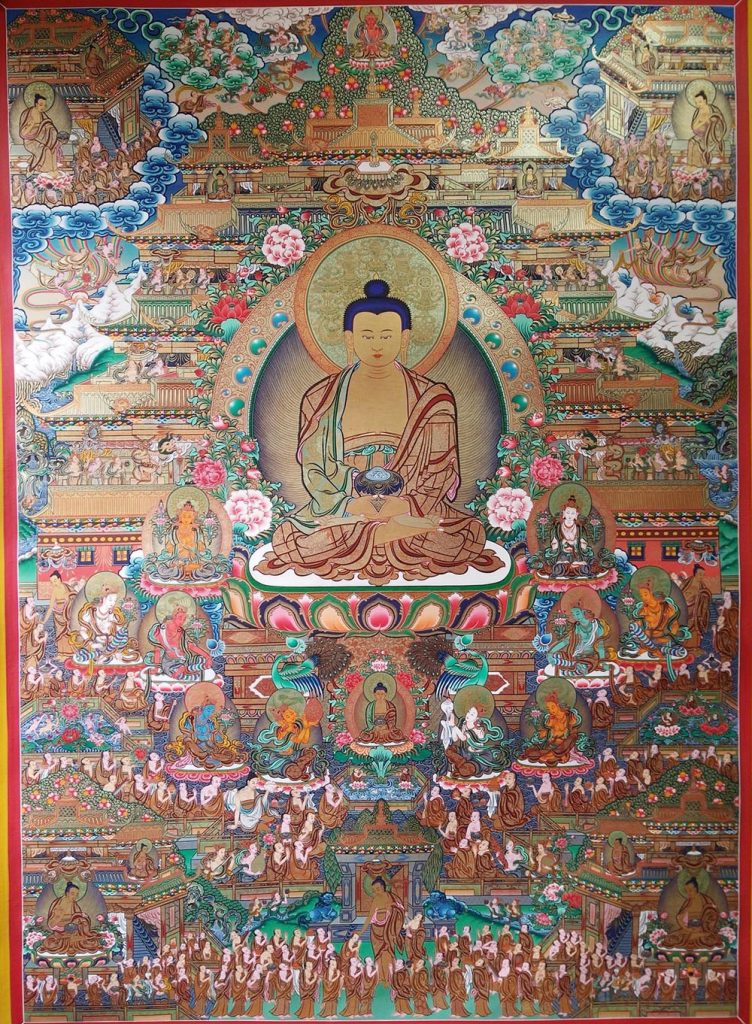 编号188-857040：彩绘唐卡-阿弥陀佛·极乐净土（120*90CM左右）