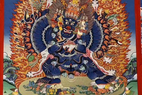 热贡-洛桑扎西·画院：彩绘唐卡-大威德金刚（80*60CM左右）