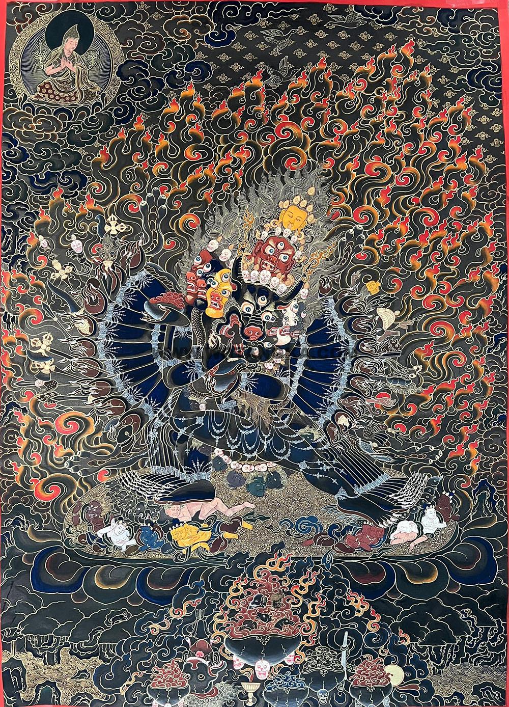 热贡-洛桑扎西·画院:黑金唐卡-大威德金刚(100*70CM左右)